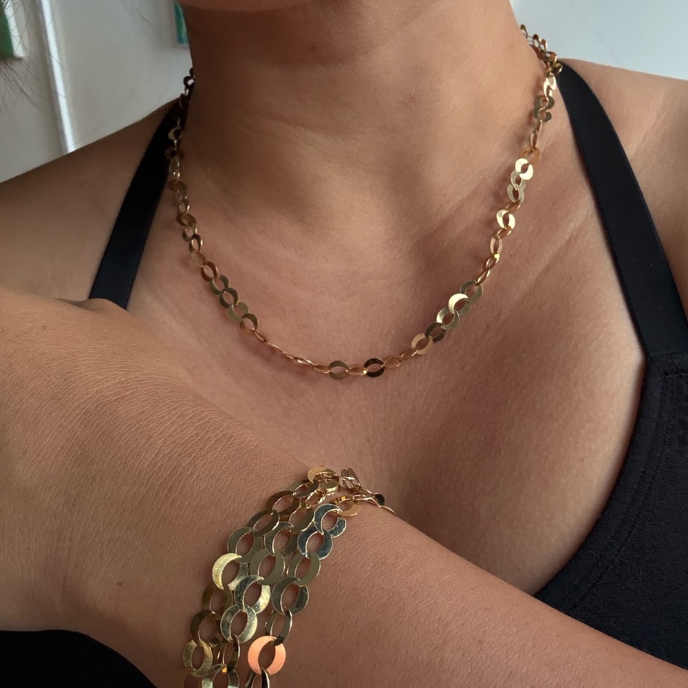 Glittering Vermeil Chain Necklace and Bracelet Set